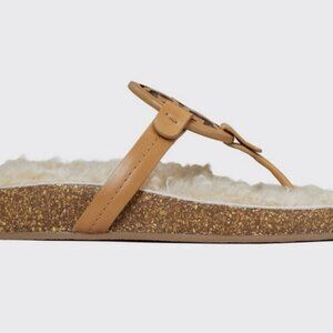 Brand New Tory Burch 6 8.5 Miller Cloud Shearling Medallion Thong Sandals 86568